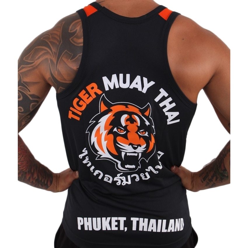 Thai Tiger Boxing Gym Black and Orange Vest