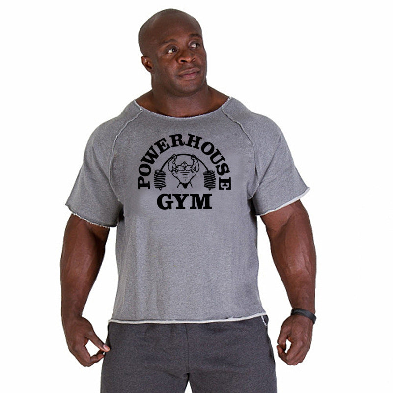 Gym Training Muscle Print Cotton Men Loose T-shirt