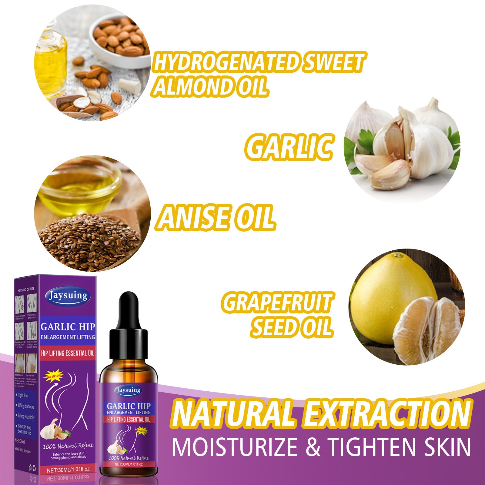 Tight Care Massage, Hip Lifting, Garlic Essential Oil